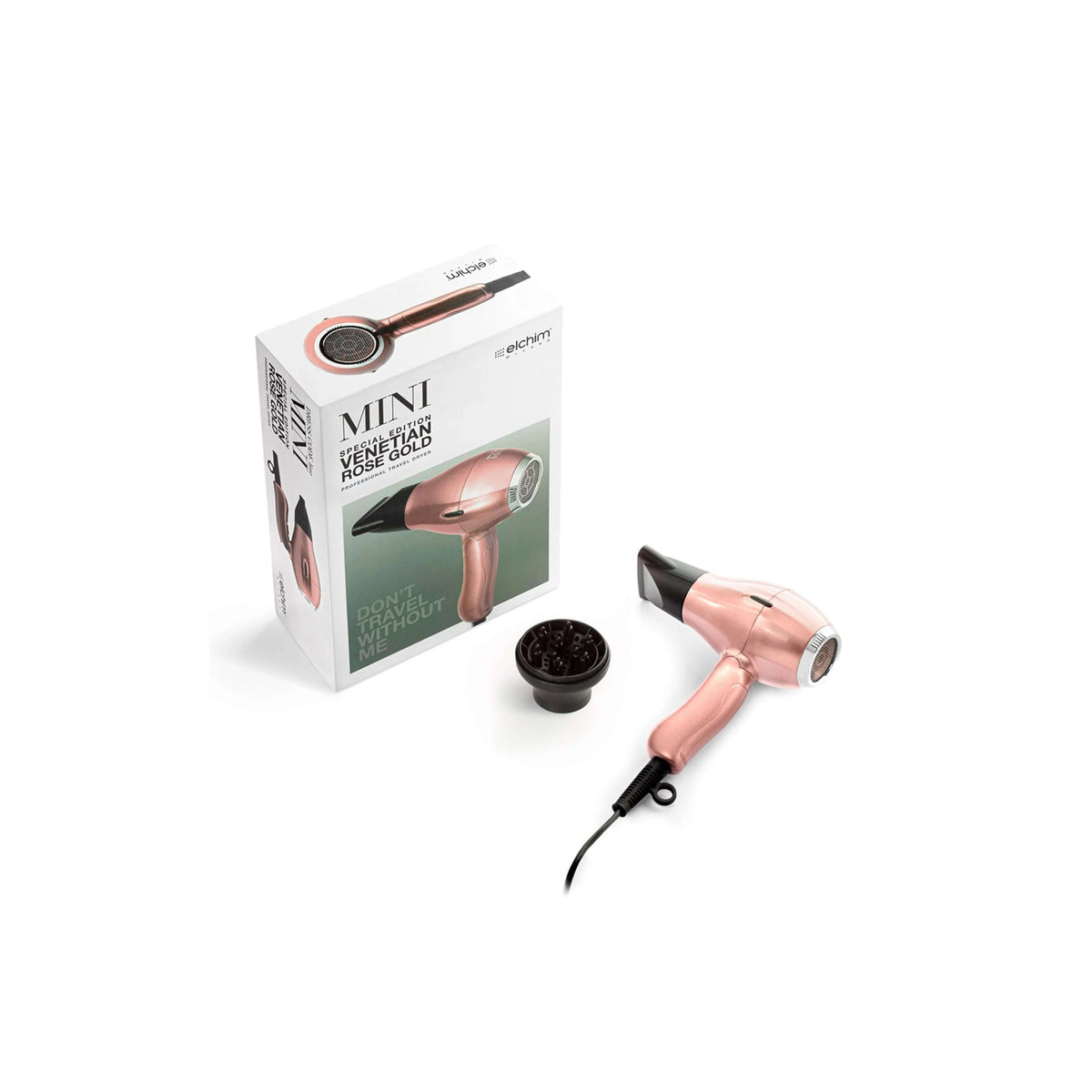 Elchim Mini Hairdryer with Diffuser Rose Gold